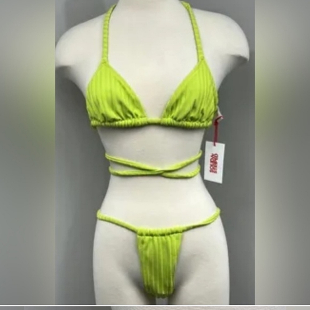 NWT Solid & Striped Women’s Lime Green Bikini 2 Piece Swimsuit- Size Small